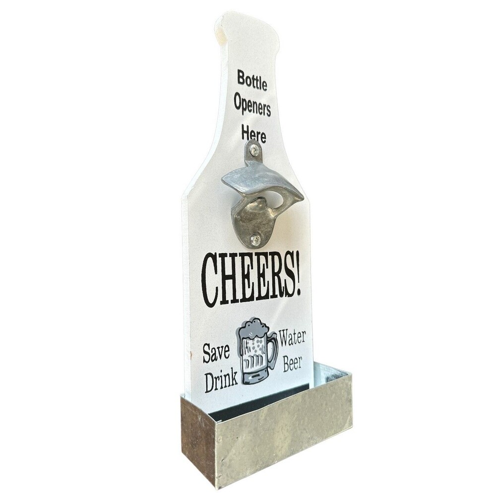 Wall Mounted Wooden Bottle Opener 11.8×4.3×1.7 Bottle Opener w/Cap Collector Cat